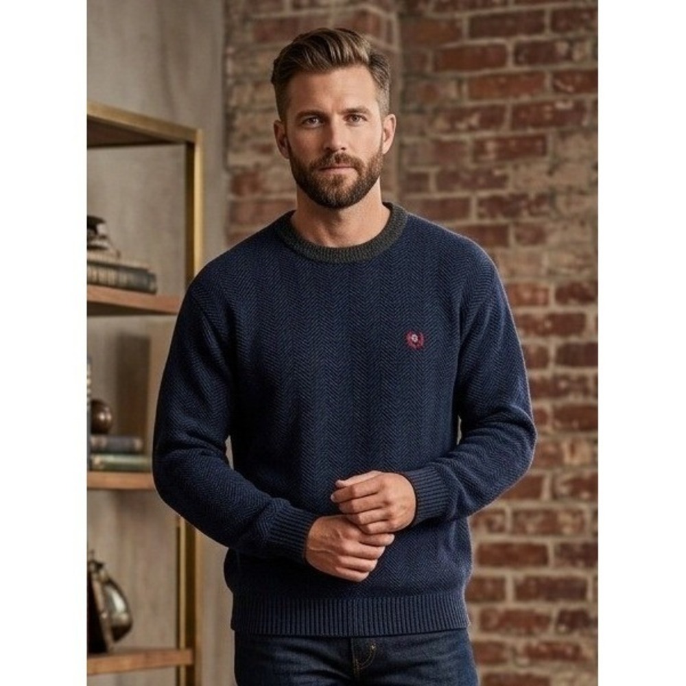 Vtg Chaps Ralph Lauren Sweater Men's Sz XL Hand Framed Black Herringbone Cotton